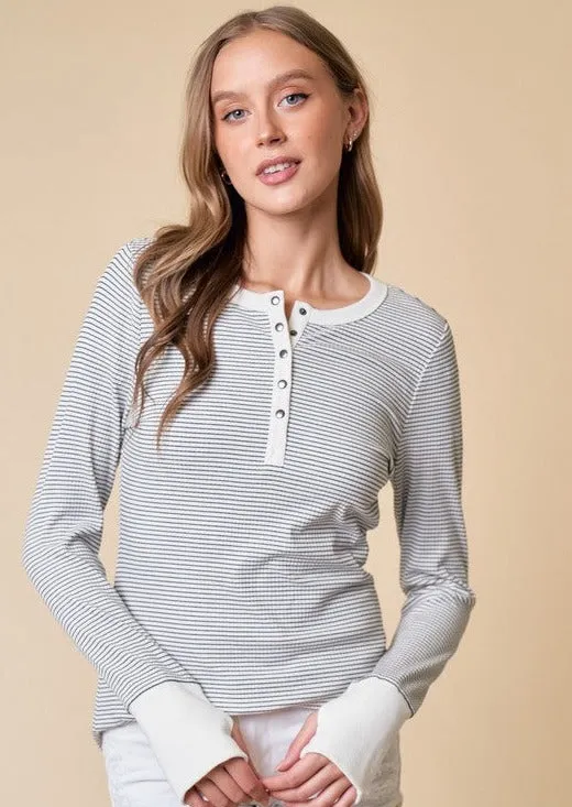 Erin Striped Thumbhole Henley Tops - 2 Colors!