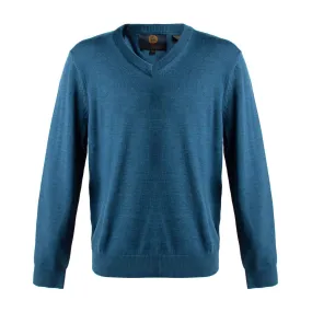 Extra Fine 'Zegna Baruffa' Merino Wool V-Neck Sweater in Teal Blue (Size XX-Large) by Viyella