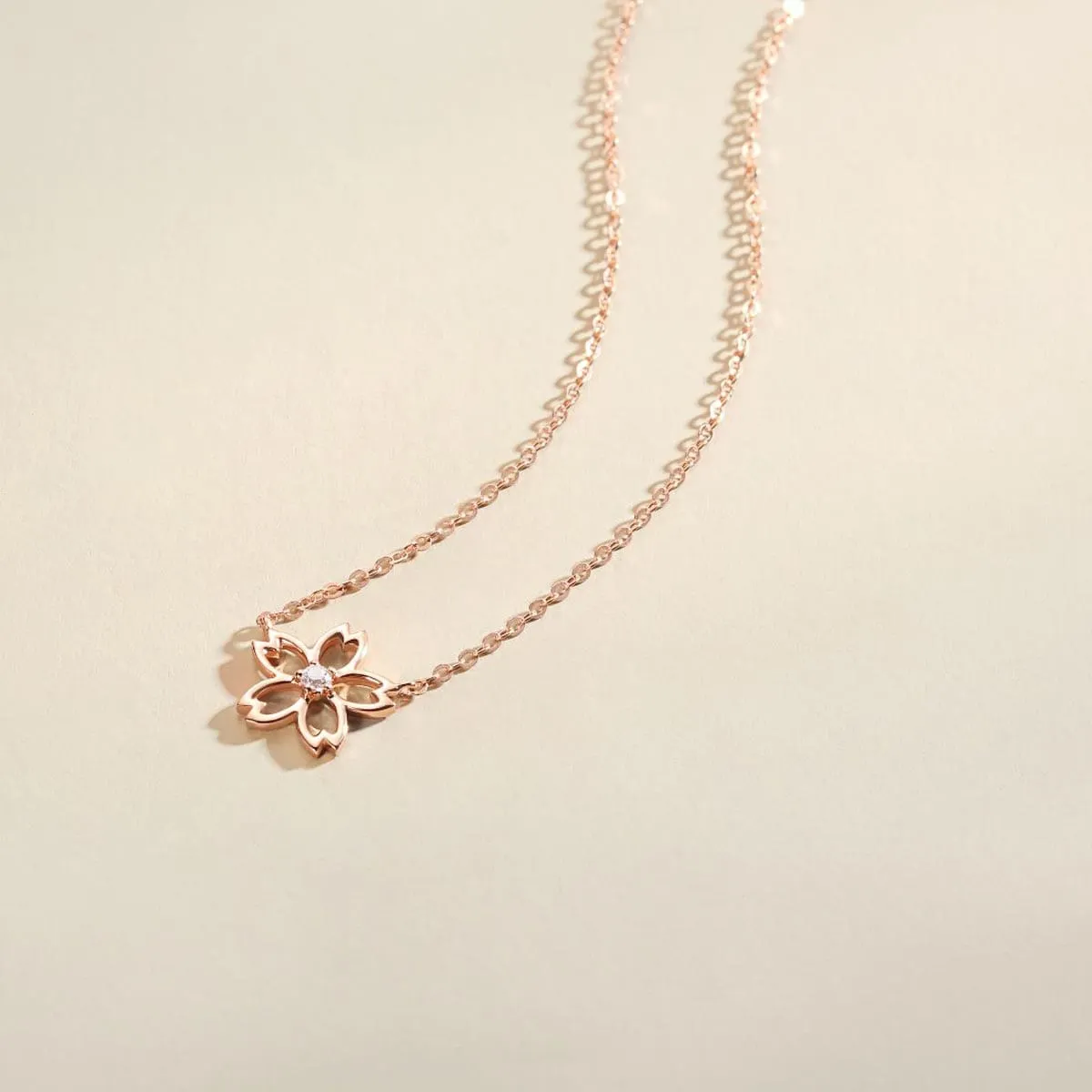 FANCIME "Lia" Cute Cherry Blossom Flower 14K Rose Gold Necklace