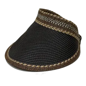 Fashion Hats Ladies Visor II Detail Woven Straw, Black