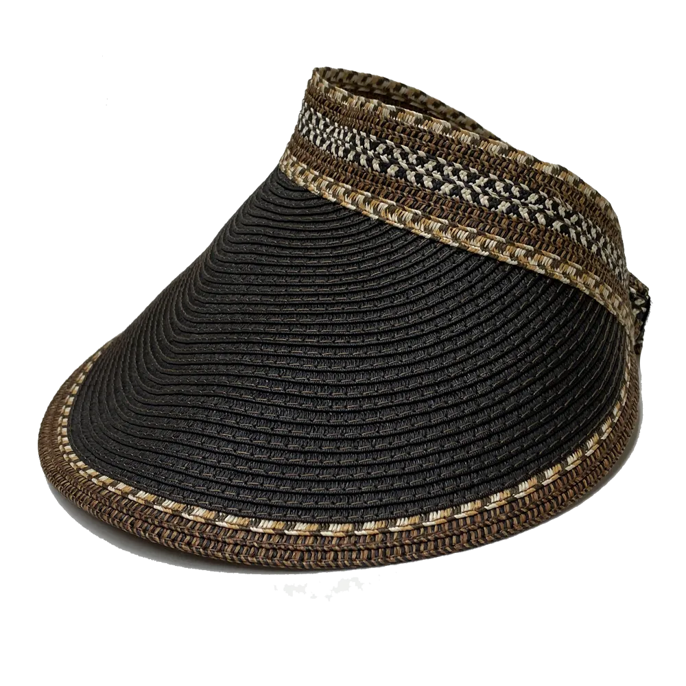 Fashion Hats Ladies Visor II Detail Woven Straw, Black