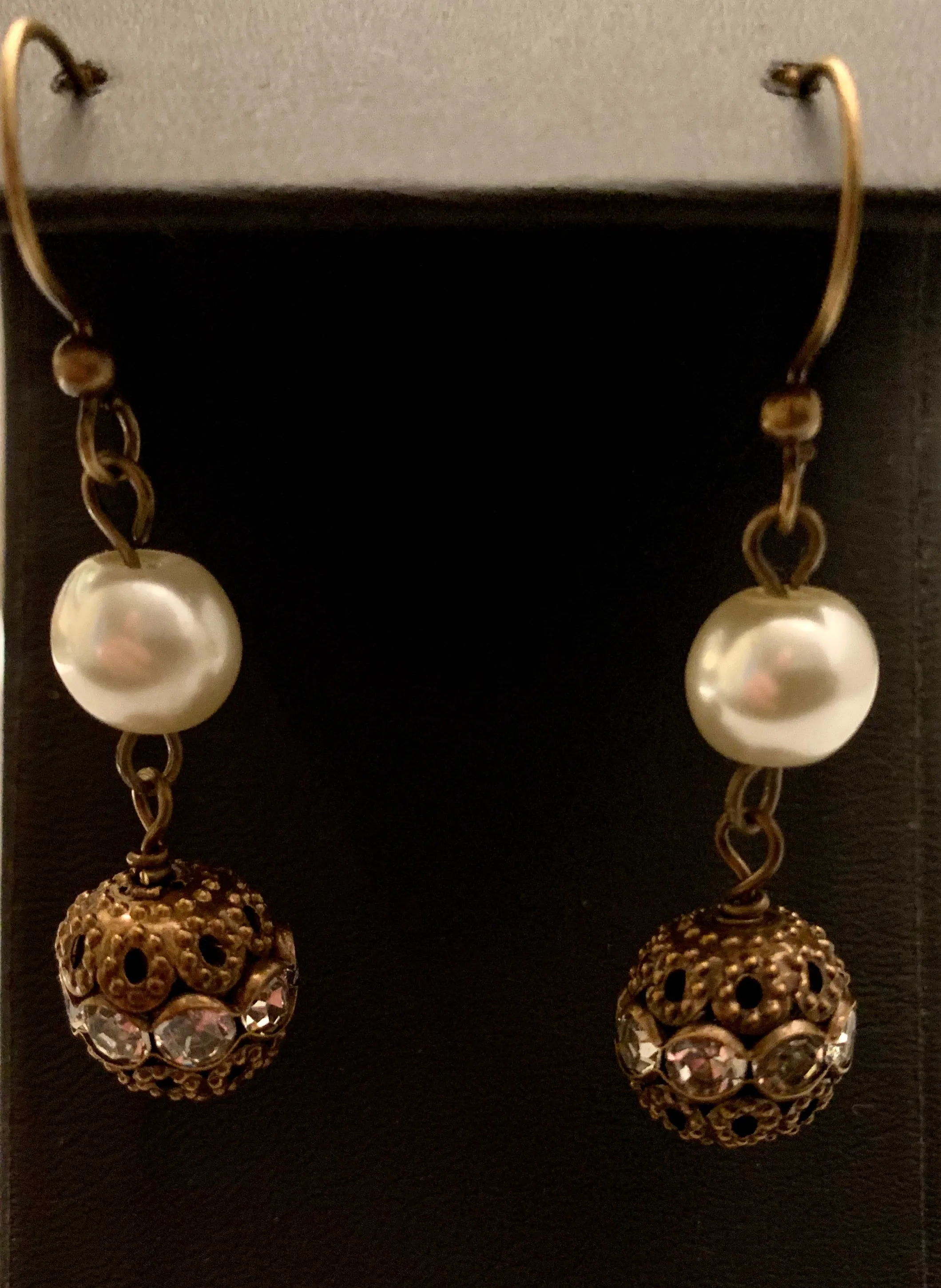 FASHION PEARL CRYSTAL BRONZE EARRING