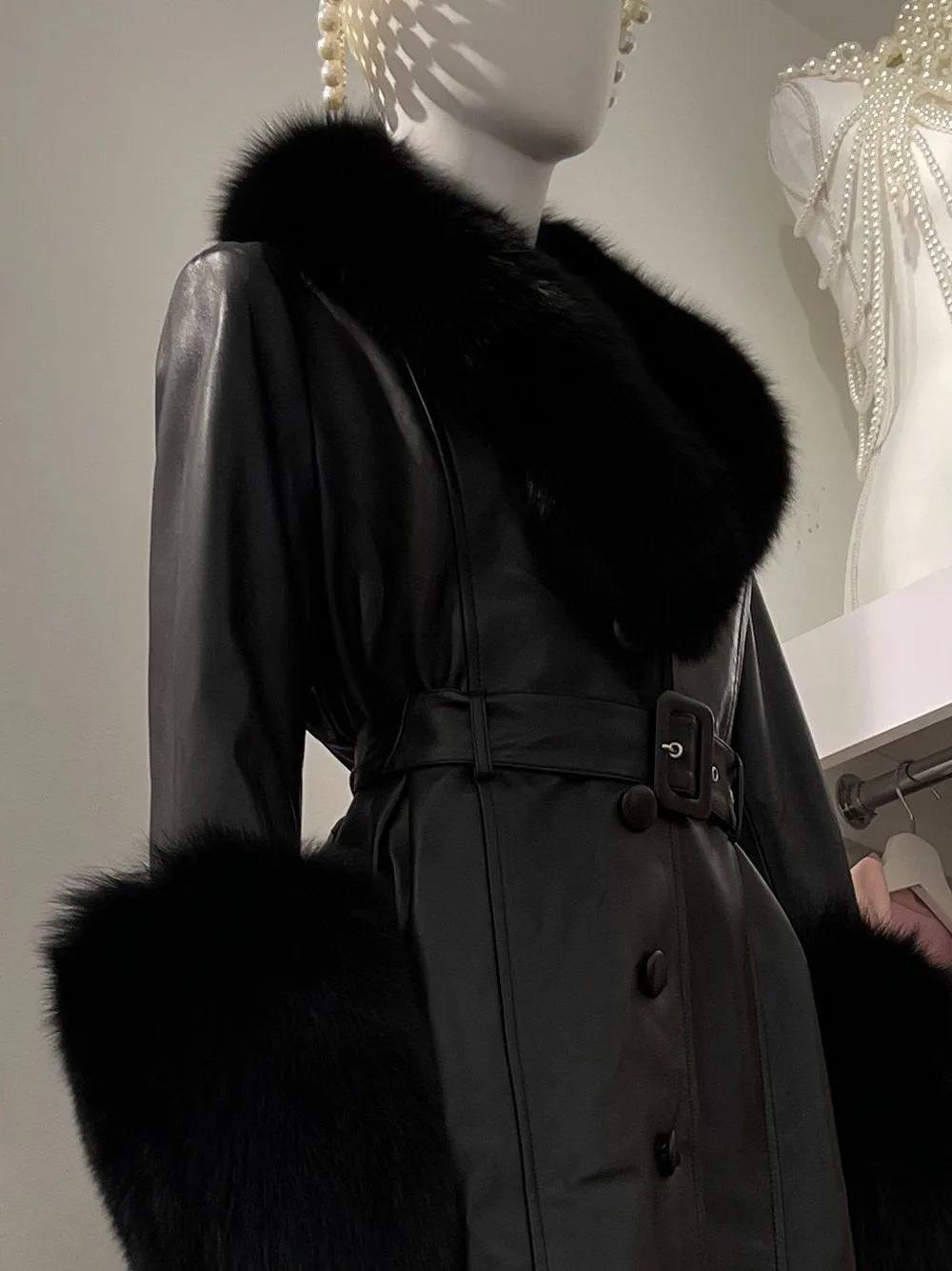 Faux Fur Genuine Leather Coat