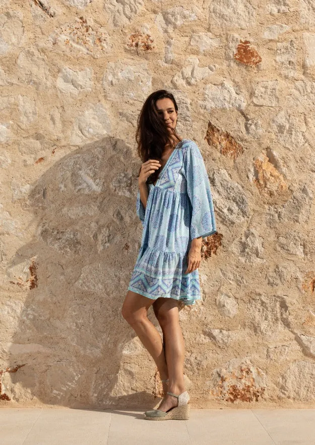 Faye Tunic Dress // Benirras Print - Aqua