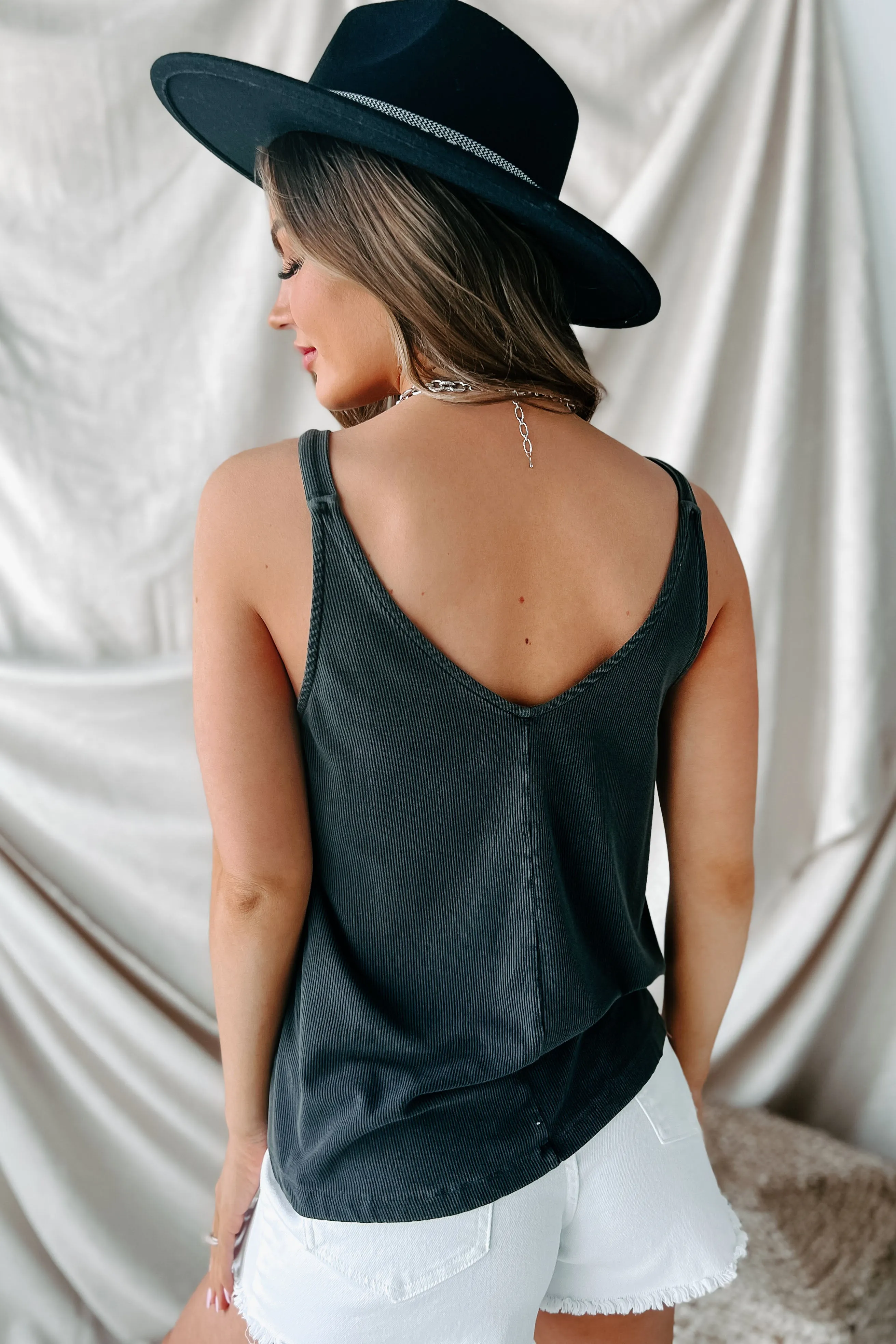 Feel The Same Flowy Ribbed Tank Top (Charcoal)