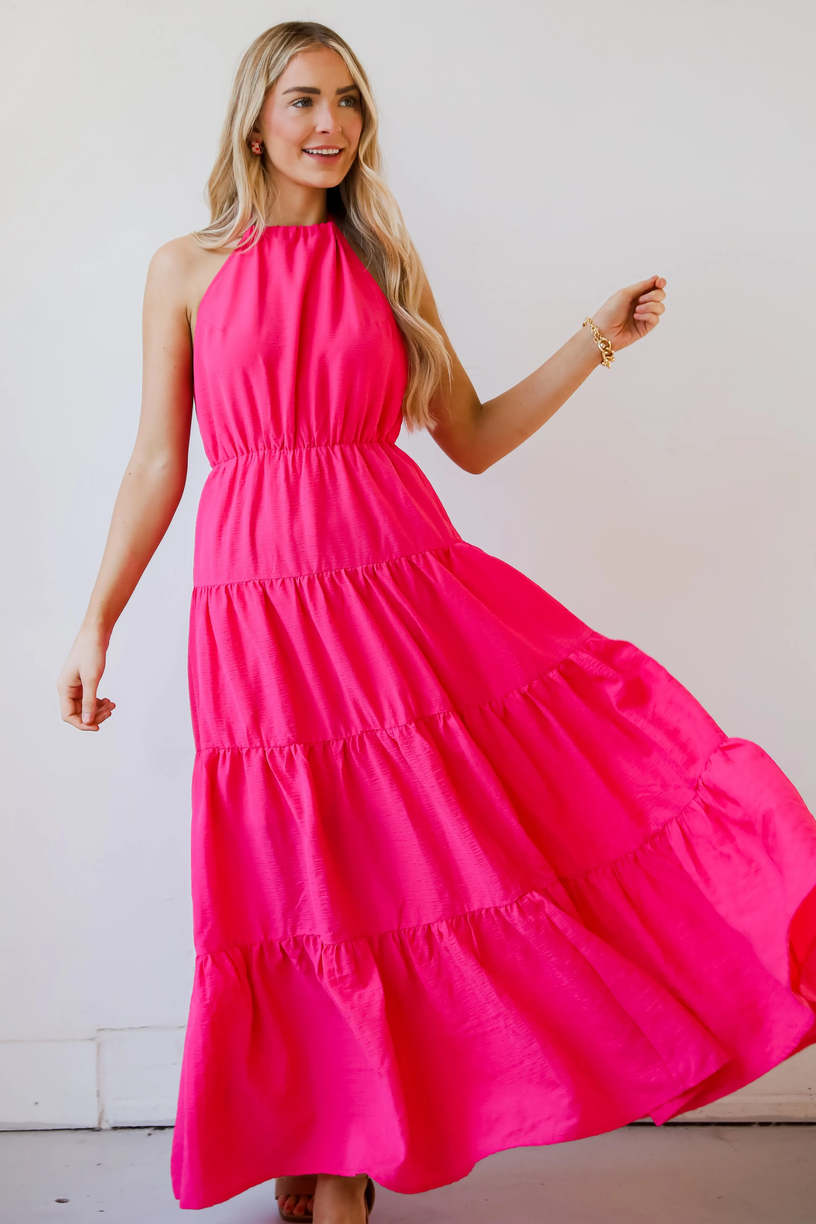 FINAL SALE - Sun-Sational Magenta Tiered Halter Maxi Dress