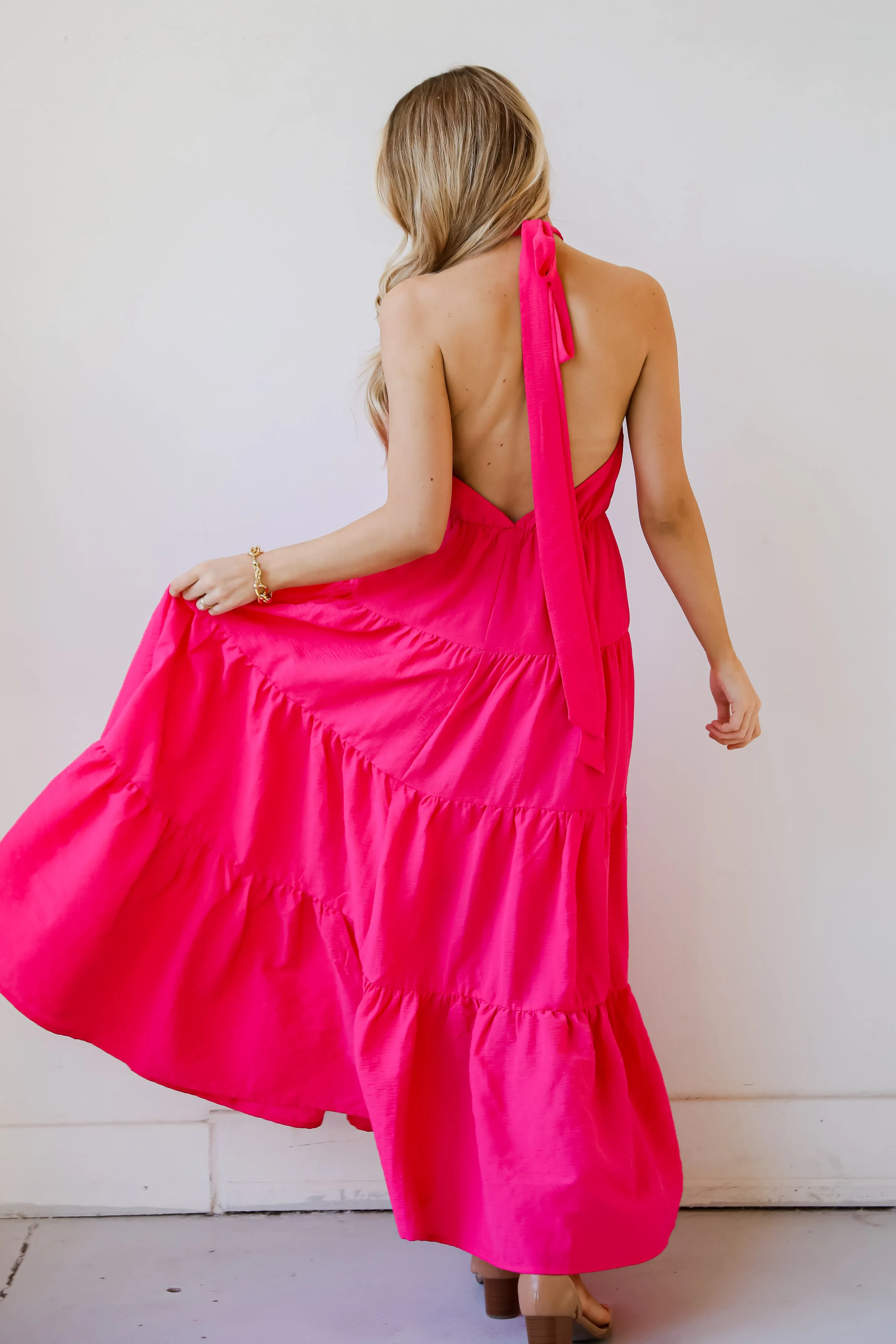 FINAL SALE - Sun-Sational Magenta Tiered Halter Maxi Dress