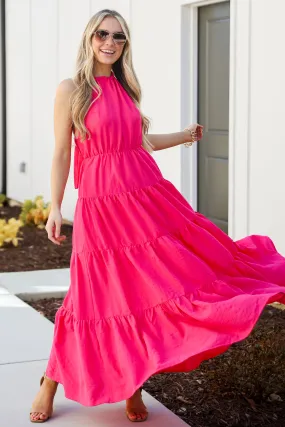 FINAL SALE - Sun-Sational Magenta Tiered Halter Maxi Dress