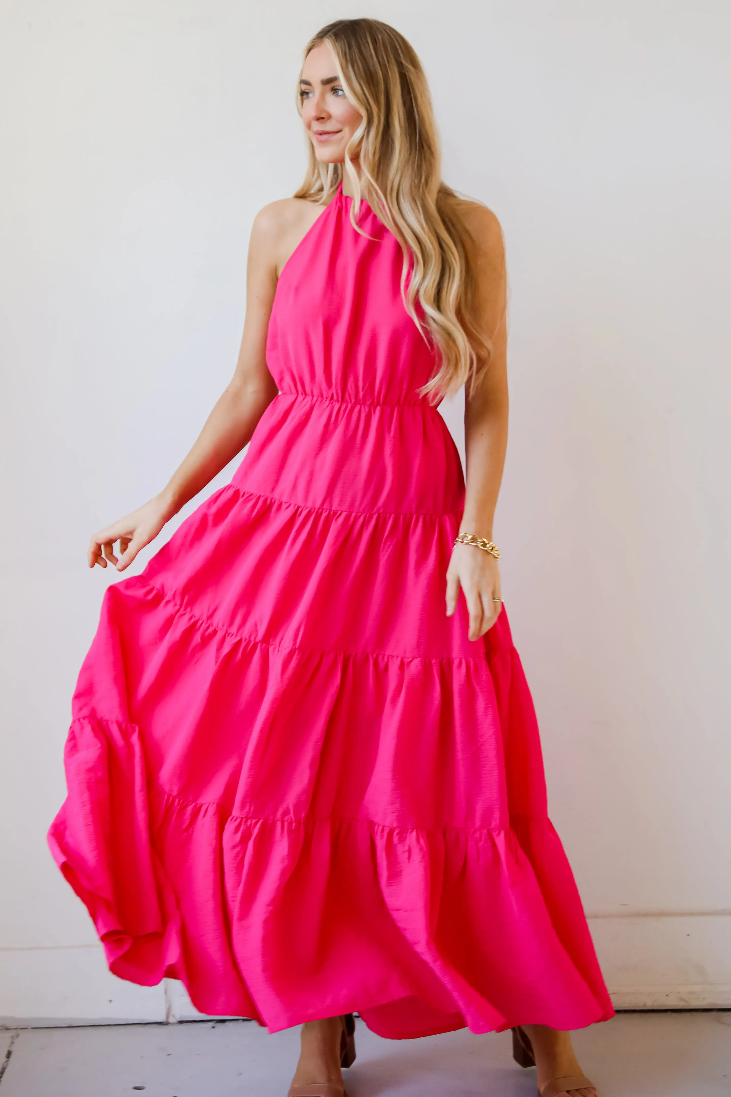 FINAL SALE - Sun-Sational Magenta Tiered Halter Maxi Dress