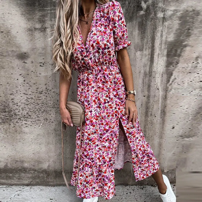 Floral Print Long Split Maxi Dress