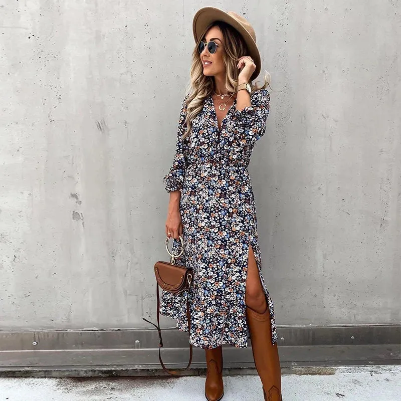 Floral Print Long Split Maxi Dress