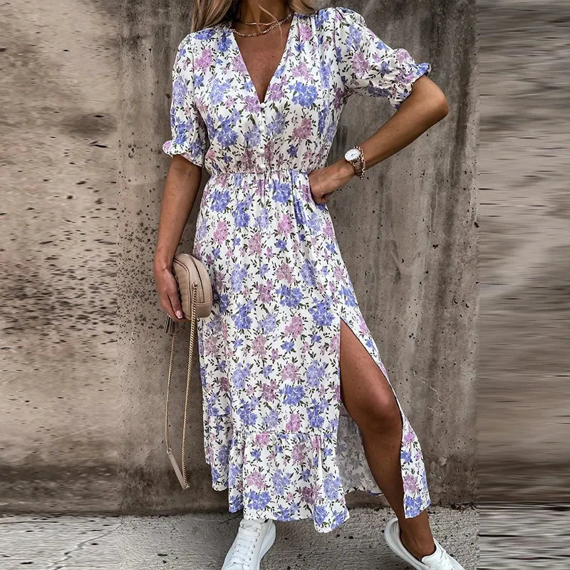 Floral Print Long Split Maxi Dress