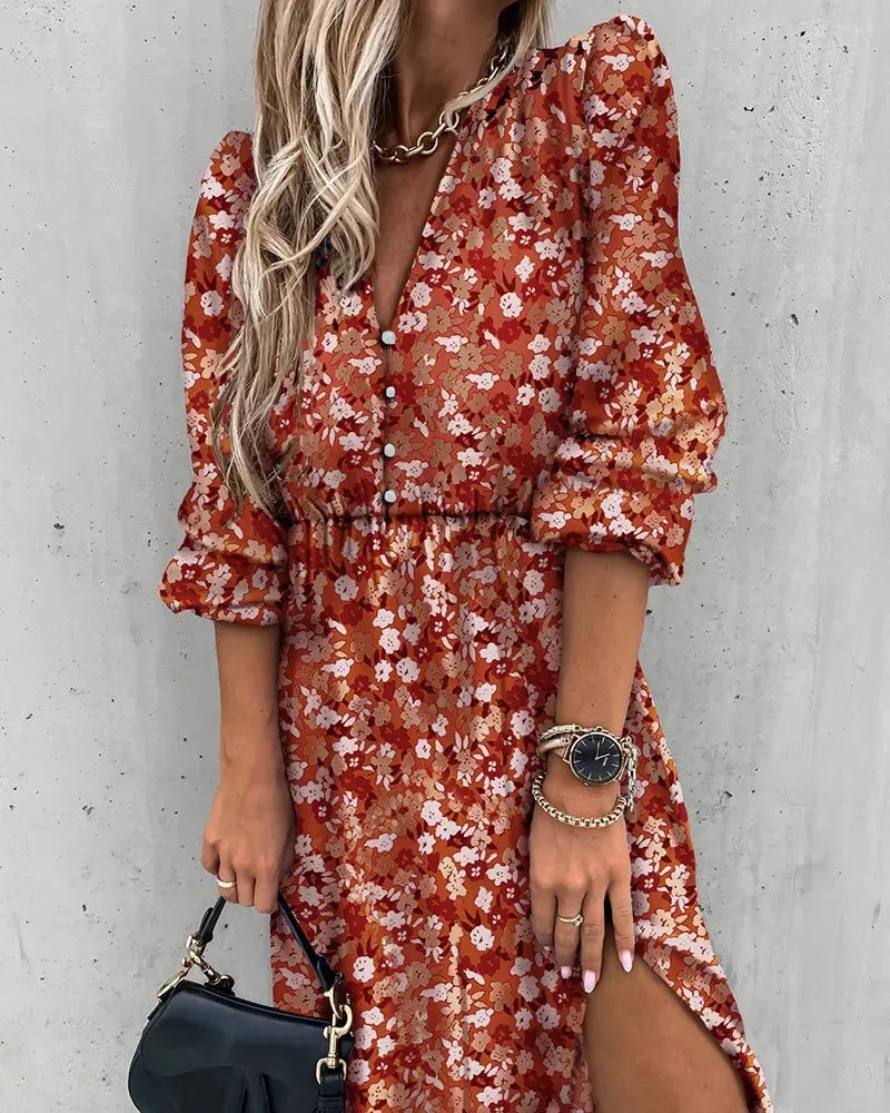 Floral Print Long Split Maxi Dress