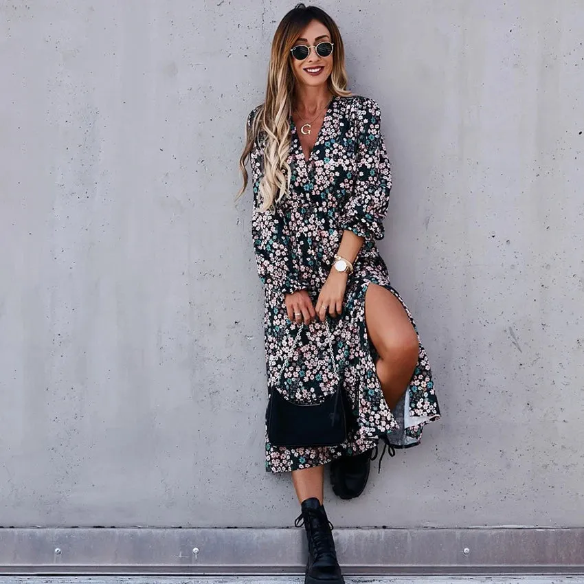 Floral Print Long Split Maxi Dress