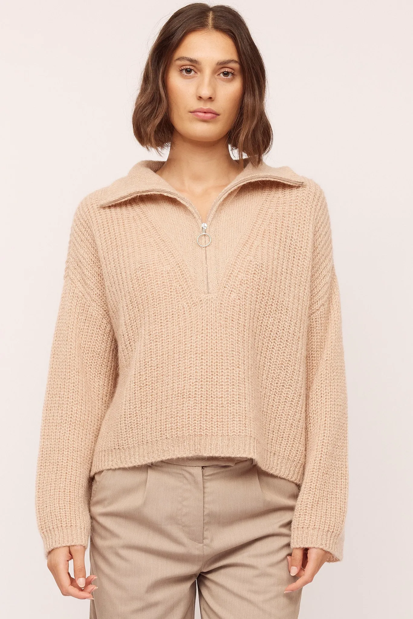 Florie Zip Knit - Lt Sand