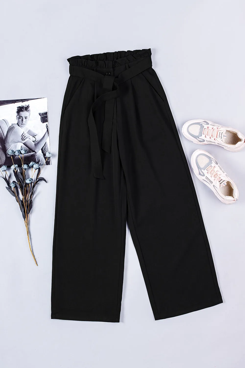 Frilled High Waist Wide Leg Pants