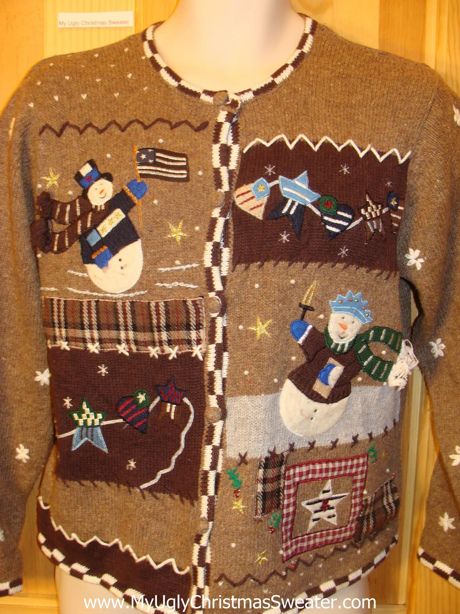 Funny Cheap Brown Ugly Christmas Sweater with Snowmen