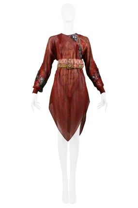 GIANFRANCO FERRE BURGUNDY PRINTED TUNIC & EMBROIDERED BELT