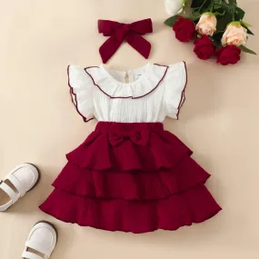 Girls Fashion Minimalist Bowknot Cake Dress