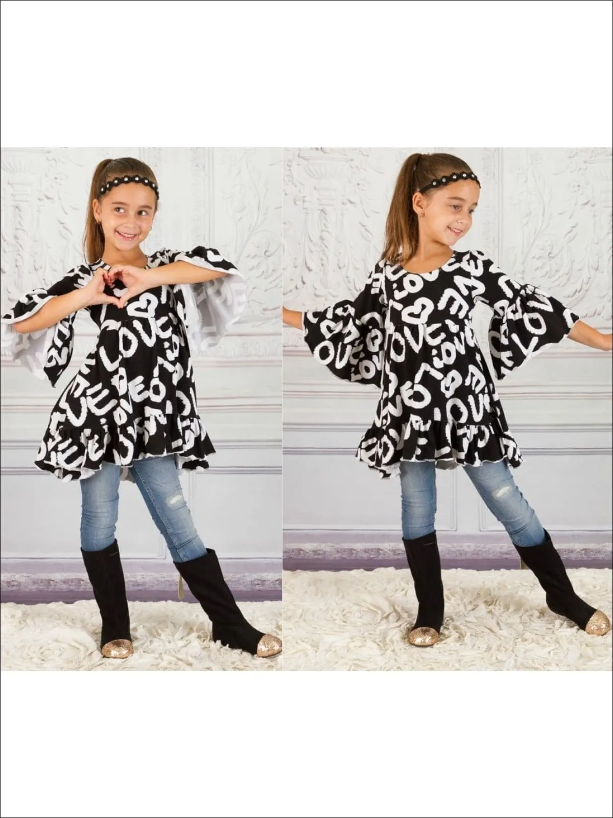 Girls "Love" Flare Sleeve Tunic