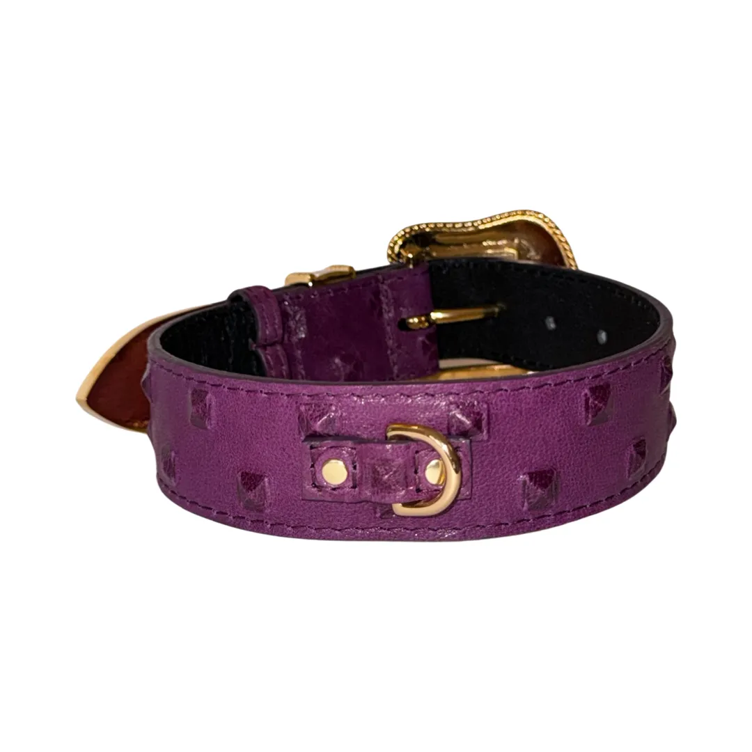 Glamorous Boysenberry, Embossed Studded Italian Leather, Swarovski Crystal Collar