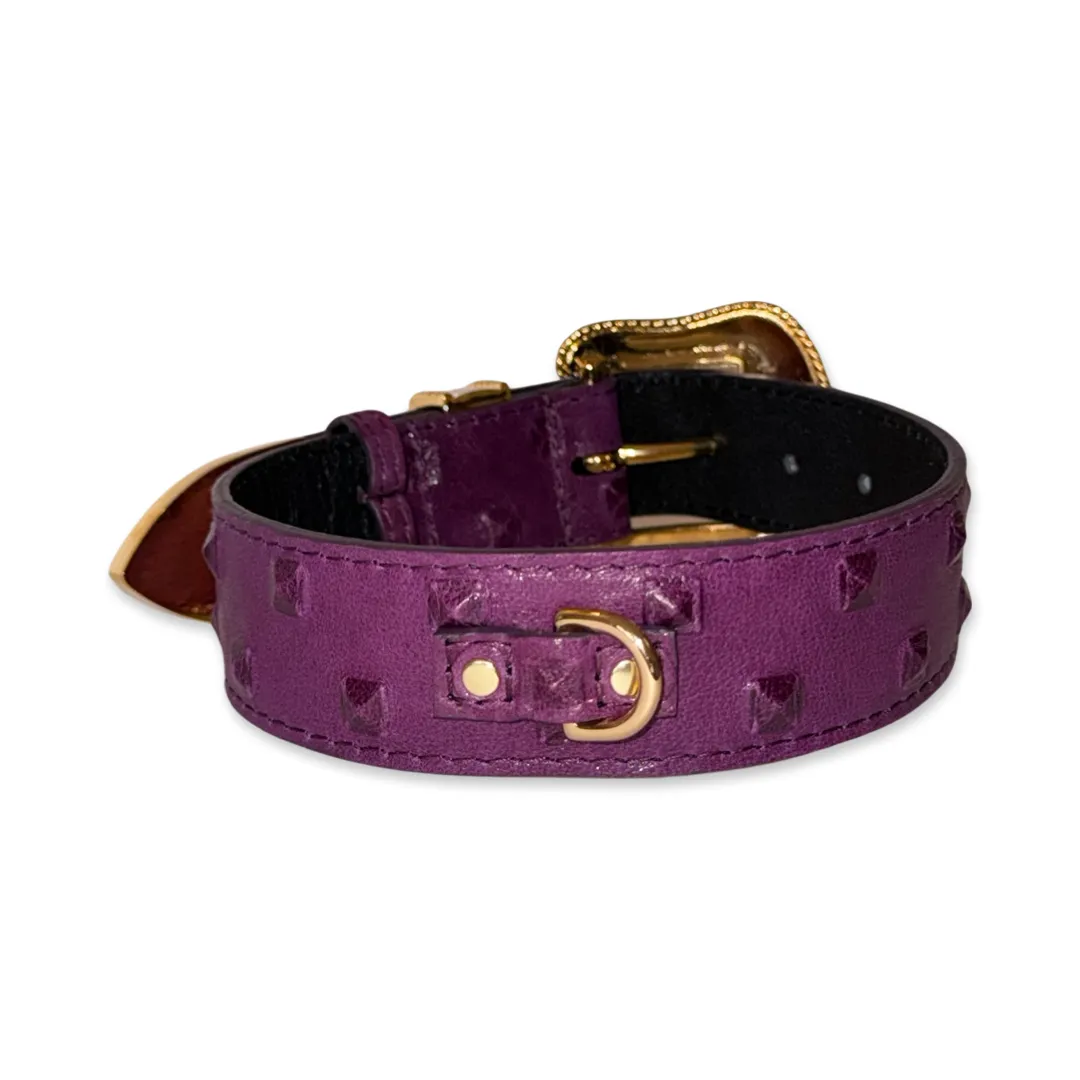 Glamorous Boysenberry, Embossed Studded Italian Leather, Swarovski Crystal Collar