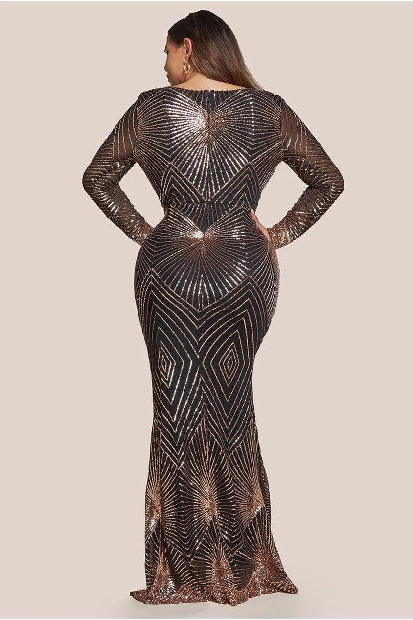 Goddiva Plus Plus Starburst Sequin Maxi Dress - Rose Gold