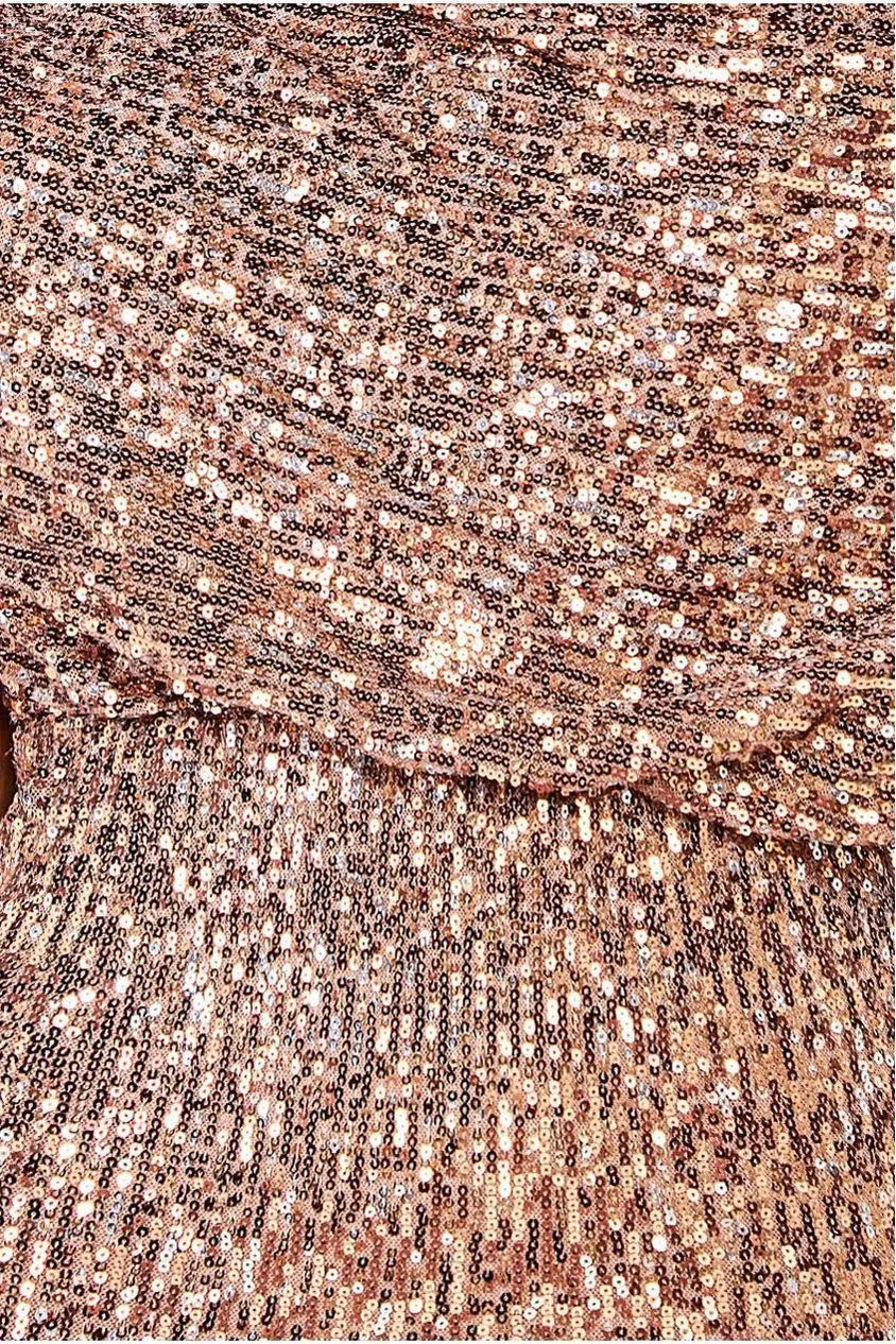 Goddiva Sequin Cowl Maxi Dress - Bronze