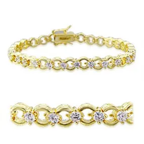 Gold Brass Bracelet with AAA Grade CZ in Clear for Women Style 32005