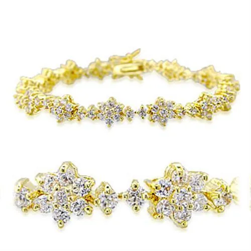 Gold Brass Bracelet with AAA Grade CZ in Clear for Women Style 32009