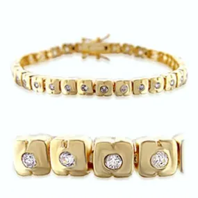 Gold Brass Bracelet with AAA Grade CZ in Clear for Women Style 36711