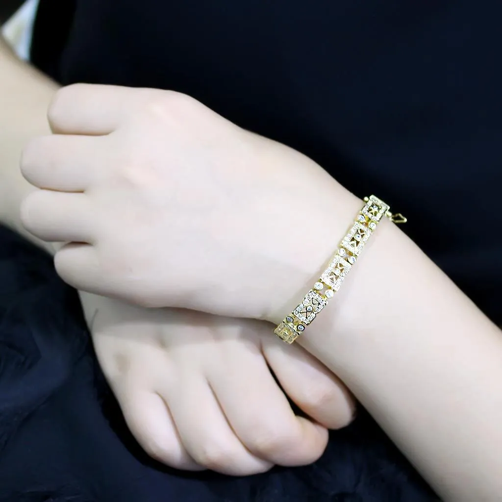 Gold Brass Bracelet with AAA Grade CZ in Clear for Women Style LO4735