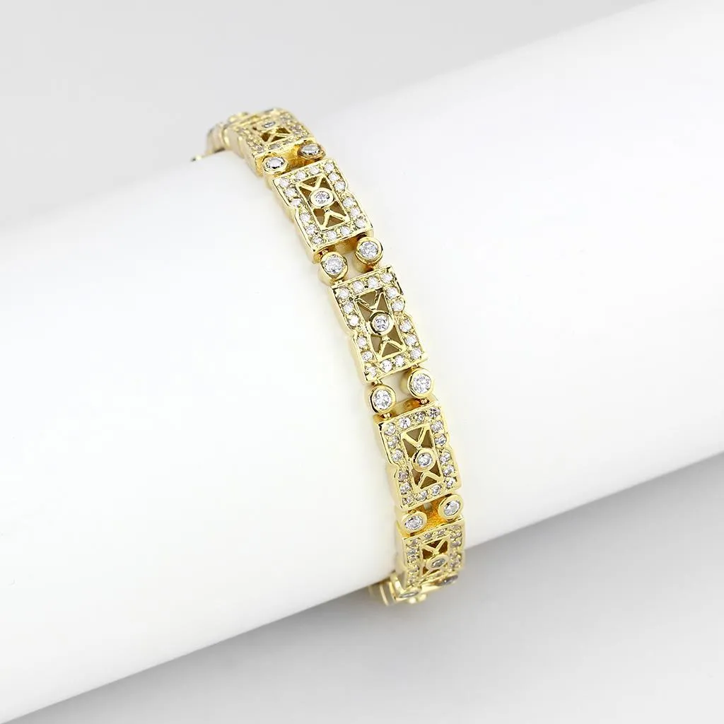 Gold Brass Bracelet with AAA Grade CZ in Clear for Women Style LO4735