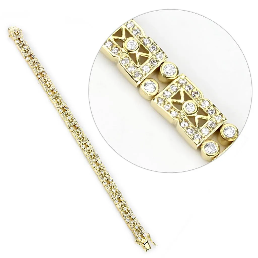 Gold Brass Bracelet with AAA Grade CZ in Clear for Women Style LO4735