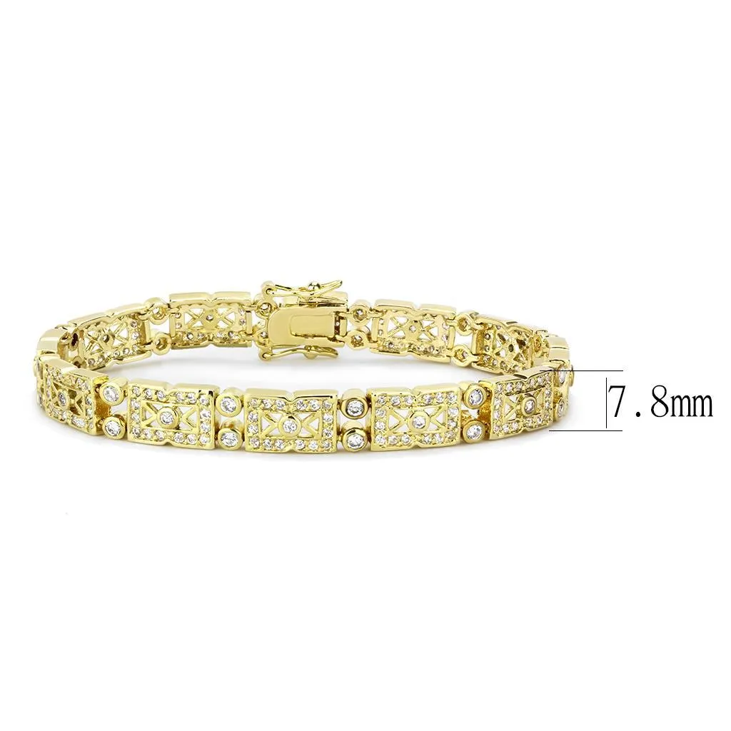 Gold Brass Bracelet with AAA Grade CZ in Clear for Women Style LO4735