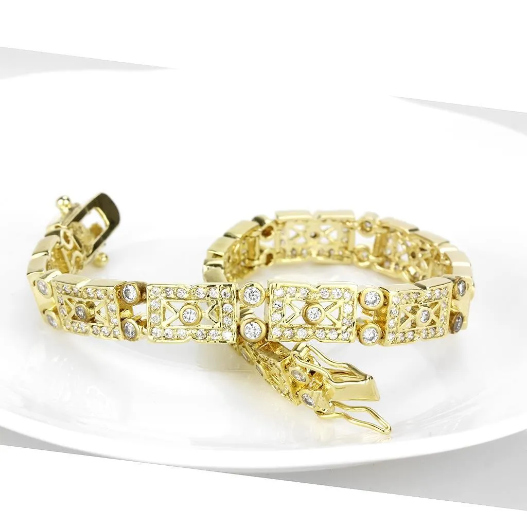 Gold Brass Bracelet with AAA Grade CZ in Clear for Women Style LO4735