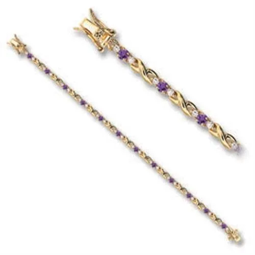 Gold Brass Bracelet with AAA Grade CZ in Tanzanite for Women Style 46805