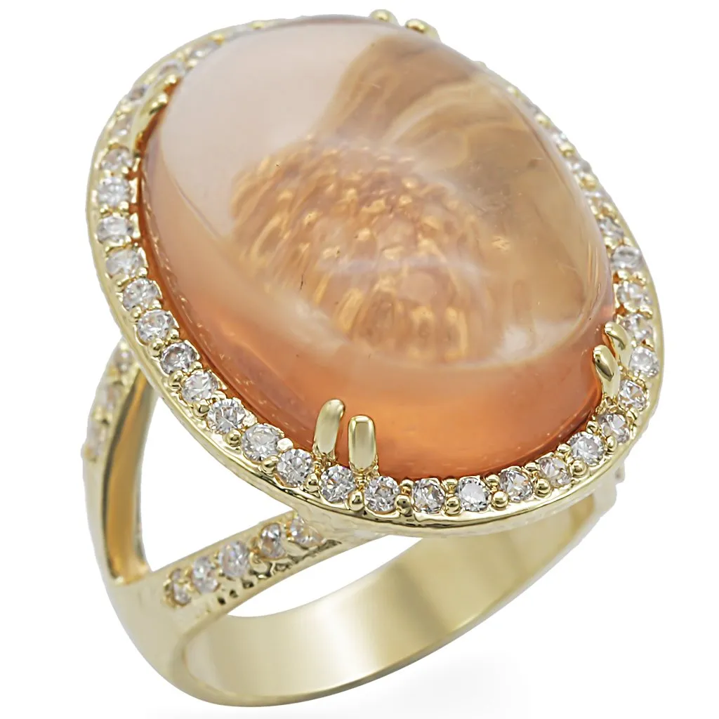 Gold Brass Ring with Synthetic Synthetic Glass in Champagne for Women Style 1W056