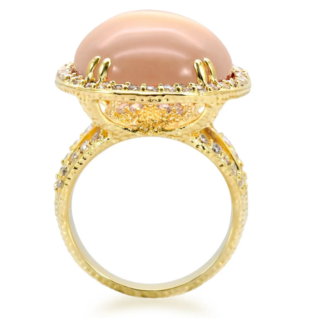 Gold Brass Ring with Synthetic Synthetic Glass in Champagne for Women Style 1W056