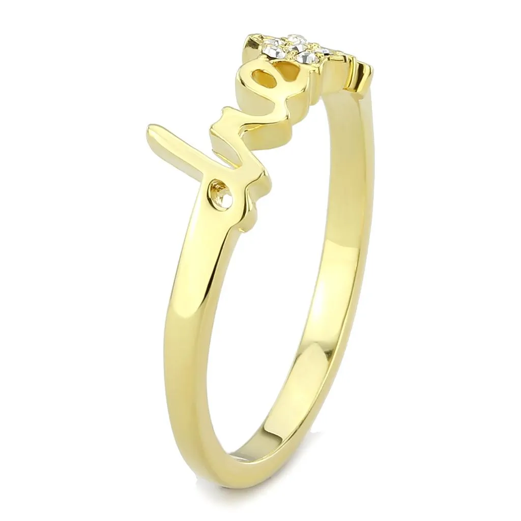 Gold Brass Ring with Top Grade Crystal in Clear for Women Style LO3961