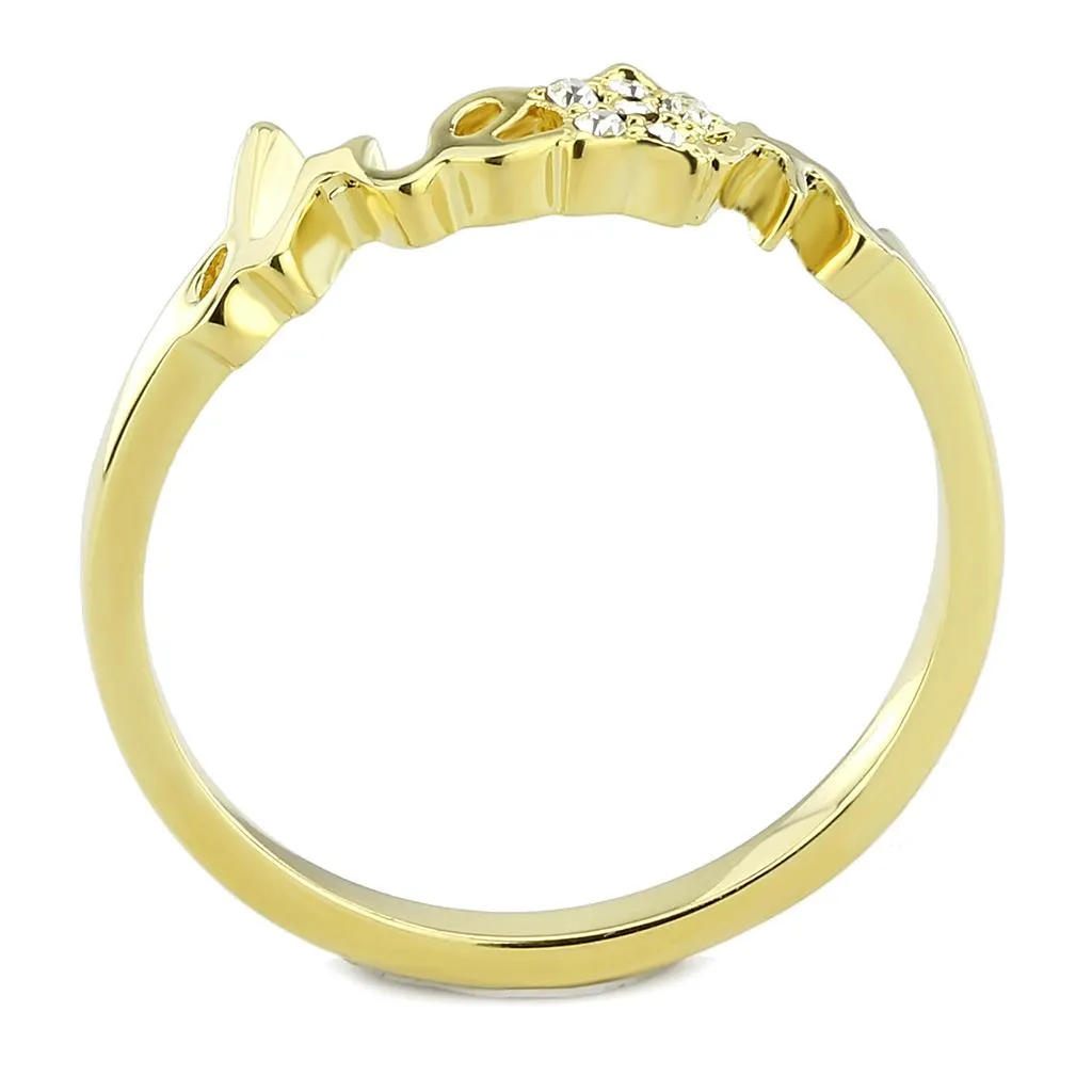 Gold Brass Ring with Top Grade Crystal in Clear for Women Style LO3961