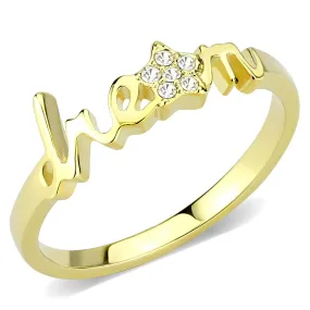 Gold Brass Ring with Top Grade Crystal in Clear for Women Style LO3961