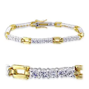 Gold Rhodium Brass Bracelet with AAA Grade CZ in Clear for Women Style 32008