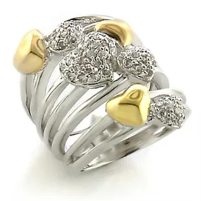 Gold Rhodium Brass Ring with AAA Grade CZ in Clear for Women Style 8X149