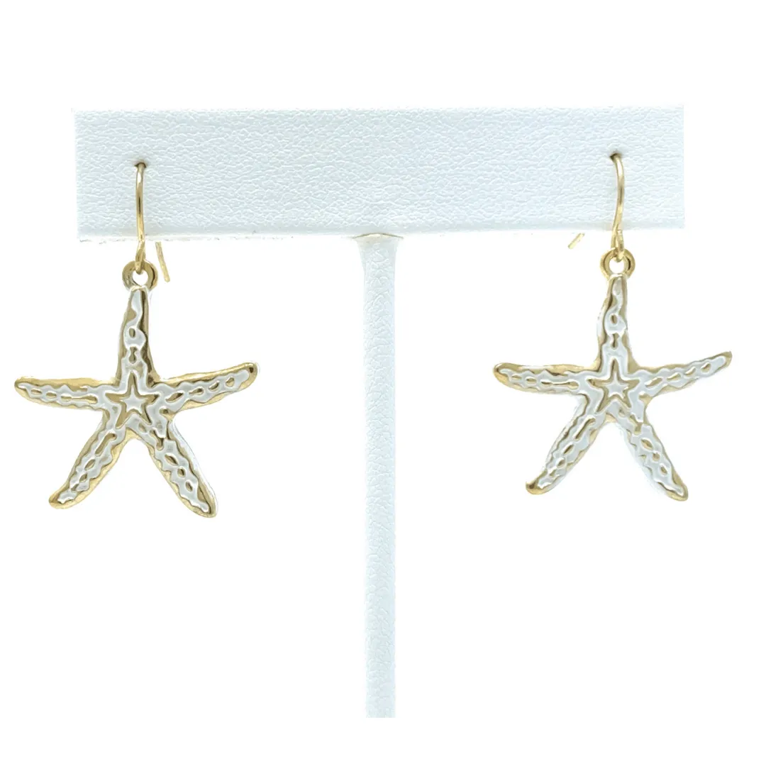 Gold Starfish Earrings With White Epoxy