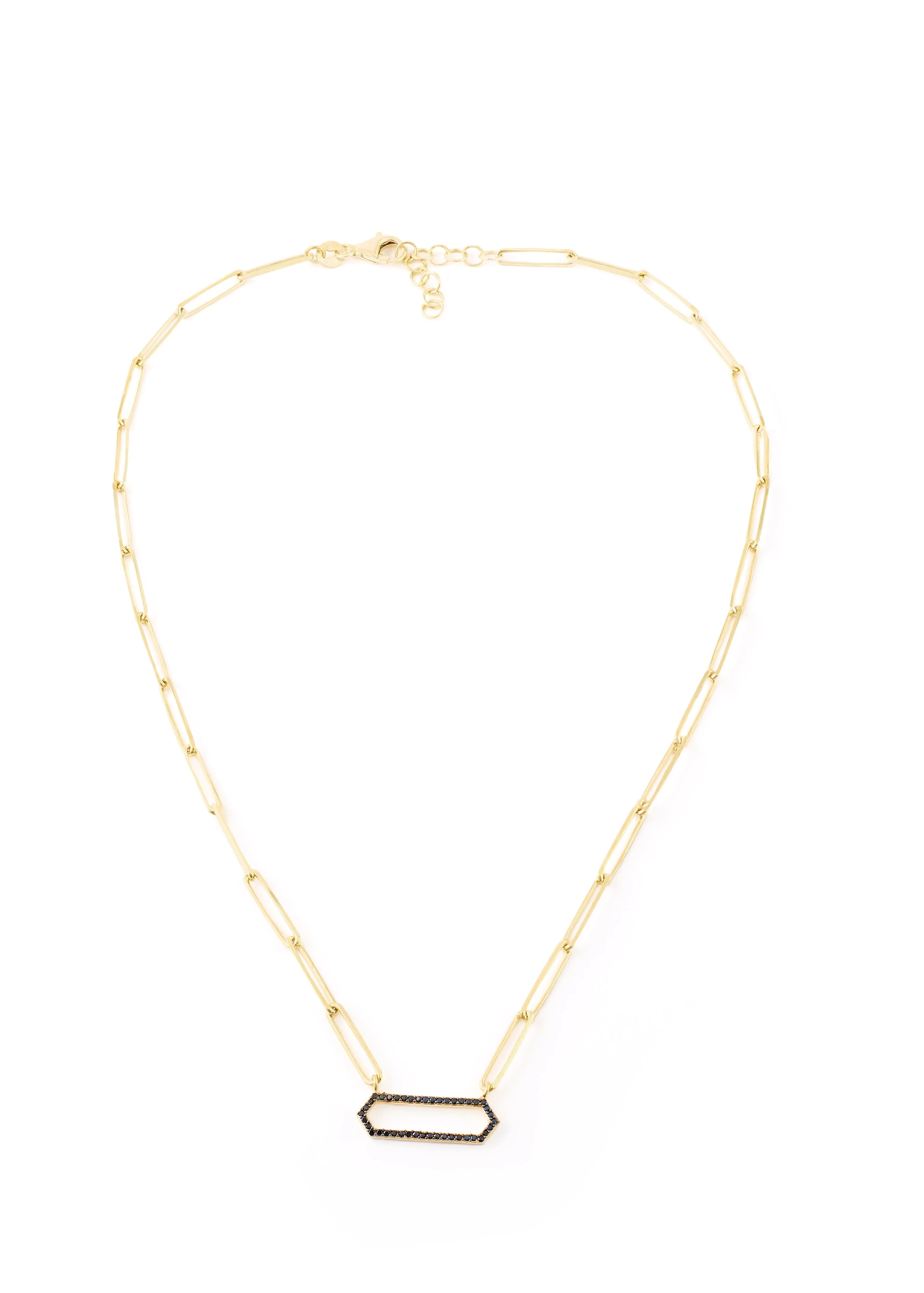 Gold Thin Rectangle Belcher with Black Pendant Chain