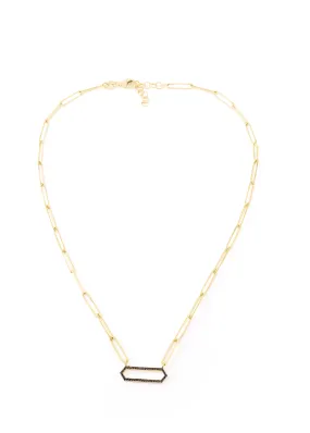 Gold Thin Rectangle Belcher with Black Pendant Chain