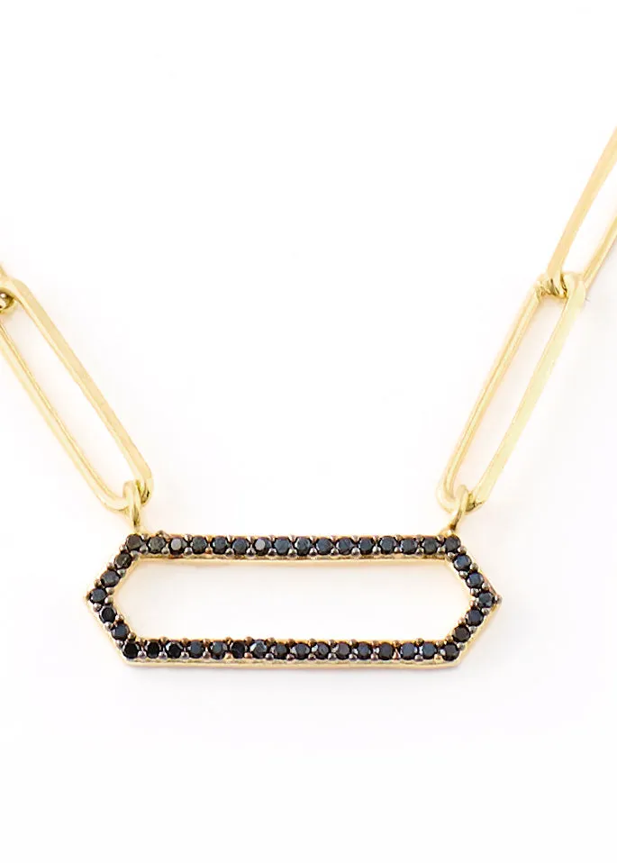 Gold Thin Rectangle Belcher with Black Pendant Chain