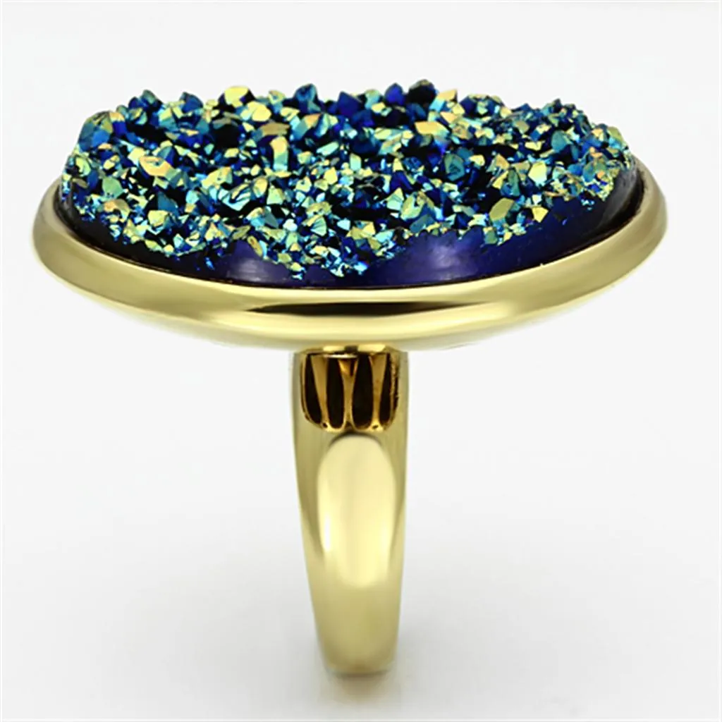 Gold(Ion Plating) Brass Ring with Synthetic in Sapphire for Women Style VL086