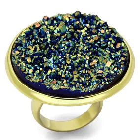 Gold(Ion Plating) Brass Ring with Synthetic in Sapphire for Women Style VL086